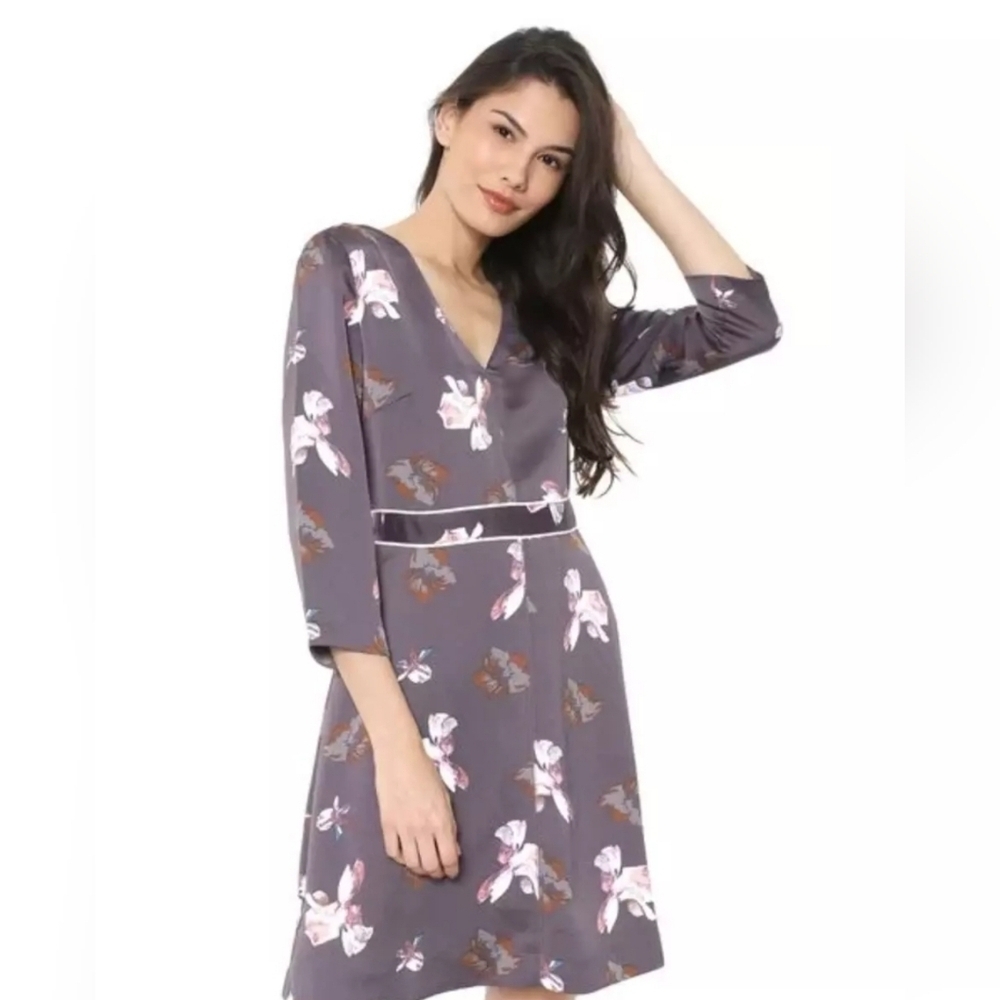 Banana Republic Dress Womens Size 4 Gray Combo Floral Print Fit & Flare